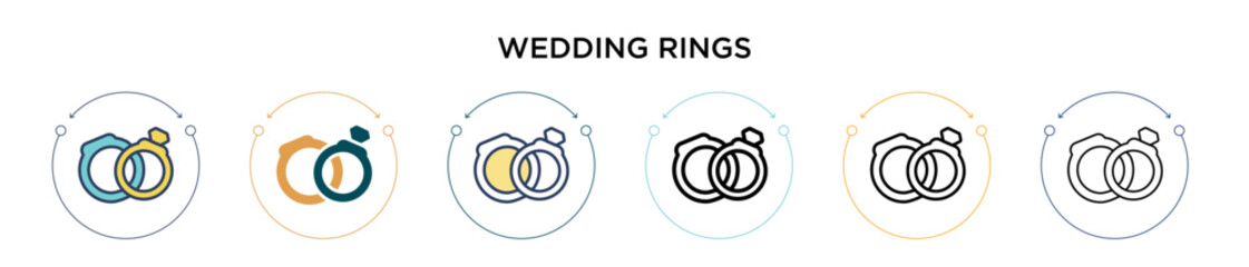 Wedding rings icon in filled, thin line, outline and stroke style. Vector illustration of two colored and black wedding rings vector icons designs can be used for mobile, ui, web