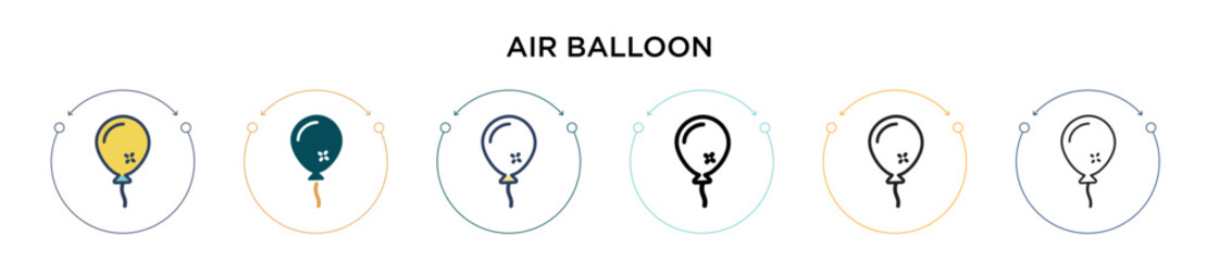 Air balloon icon in filled, thin line, outline and stroke style. Vector illustration of two colored and black air balloon vector icons designs can be used for mobile, ui, web