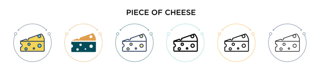 Piece of cheese icon in filled, thin line, outline and stroke style. Vector illustration of two colored and black piece of cheese vector icons designs can be used for mobile, ui, web