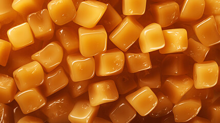 Toffee candy, caramel candies background. Sweet backdrop. Generative AI