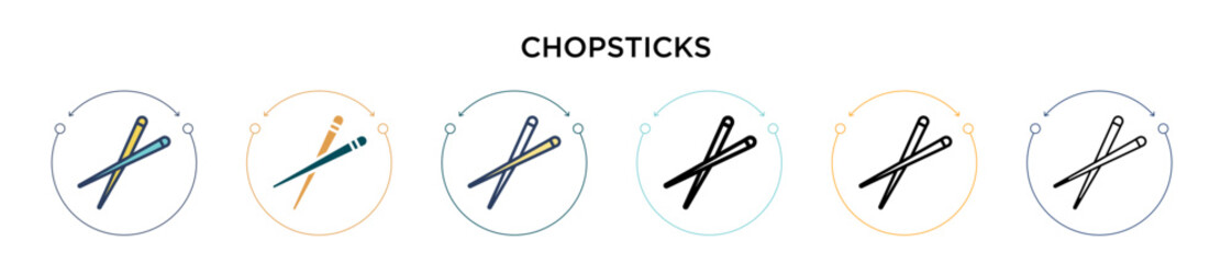 Chopsticks icon in filled, thin line, outline and stroke style. Vector illustration of two colored and black chopsticks vector icons designs can be used for mobile, ui, web