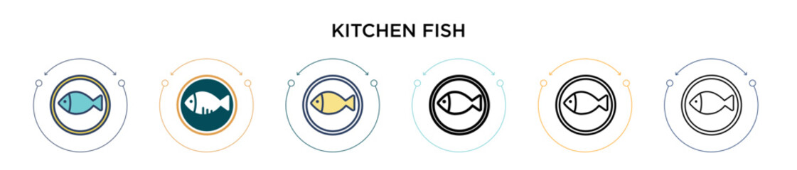 Kitchen fish icon in filled, thin line, outline and stroke style. Vector illustration of two colored and black kitchen fish vector icons designs can be used for mobile, ui, web