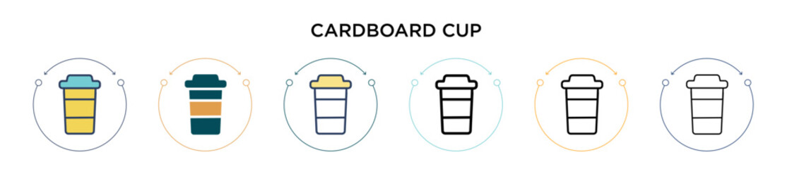 Cardboard cup icon in filled, thin line, outline and stroke style. Vector illustration of two colored and black cardboard cup vector icons designs can be used for mobile, ui, web