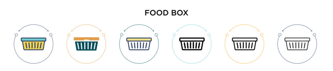 Food box icon in filled, thin line, outline and stroke style. Vector illustration of two colored and black food box vector icons designs can be used for mobile, ui, web