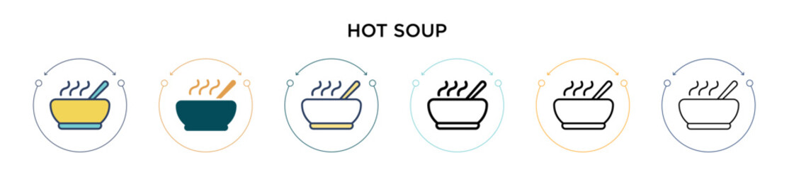 Hot soup icon in filled, thin line, outline and stroke style. Vector illustration of two colored and black hot soup vector icons designs can be used for mobile, ui, web