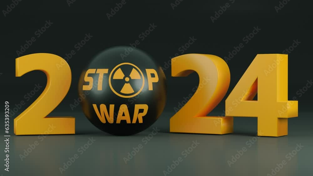 Aufkleber 3d animation of the date of the new year 2024 and the black core, a sphere with the text 