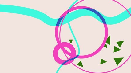 Digital illustration in risograph aethetic classic retro style. Geometric patterns template with wiggle moving objects. Colorful elements