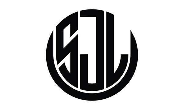SJL shield in circle logo design vector template. lettermrk, wordmark, monogram symbol on white background.