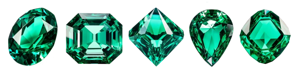  set of isolated illustrations green emerald gem crystals. Created with Generative AI © agrus_aiart