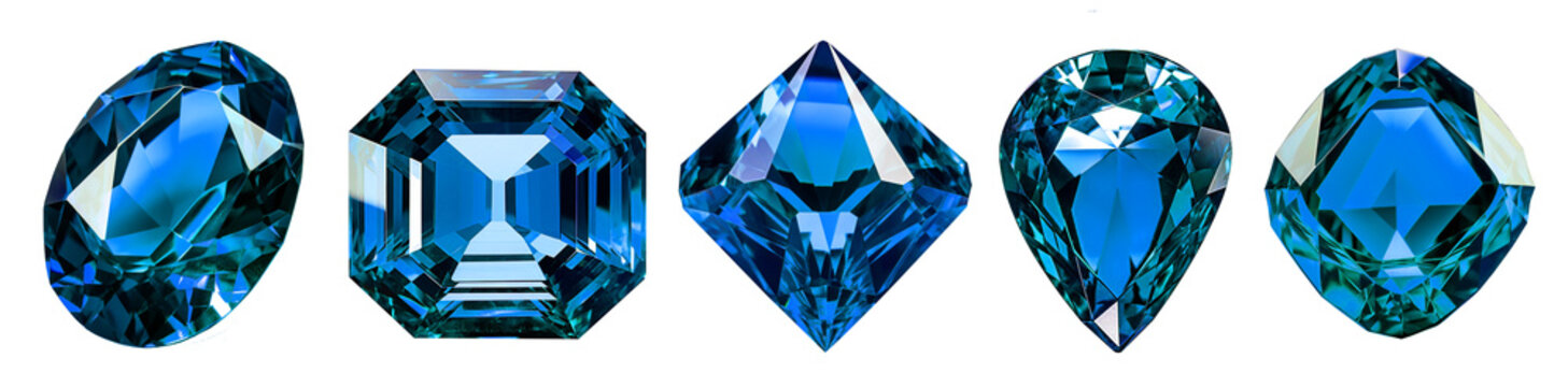 set of isolated illustrations blue gem crystals. Created with Generative AI