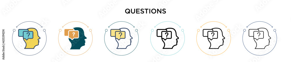 Poster questions icon in filled, thin line, outline and stroke style. vector illustration of two colored an