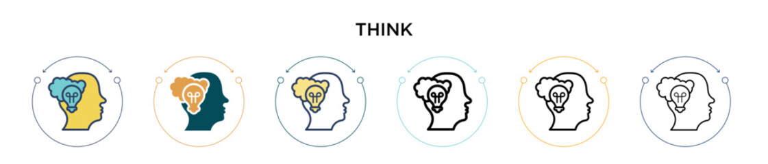 Think icon in filled, thin line, outline and stroke style. Vector illustration of two colored and black think vector icons designs can be used for mobile, ui, web