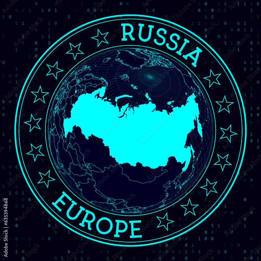 Aufkleber russia round sign. futuristic satellite view of the world centered to russia. geographical badge wit