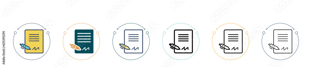 Poster signing a contract icon in filled, thin line, outline and stroke style. vector illustration of two c