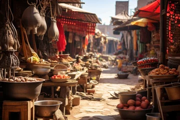 Papier Peint photo Lavable Maroc Traditional street stalls at the bazaar. East style. Vegetables, fruits, spices.