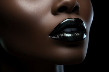 Classic black woman black colour lips, close-up, black skin, luxury elegance