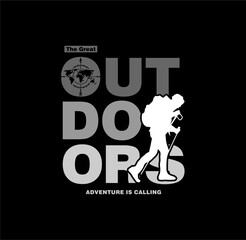 Outdoors , explore typography concept, outdoor adventure . Vector graphic for t shirt and other uses. 