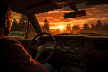 Driving into the breathtaking sunset, Generative Ai