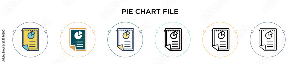 Poster pie chart file icon in filled, thin line, outline and stroke style. vector illustration of two color