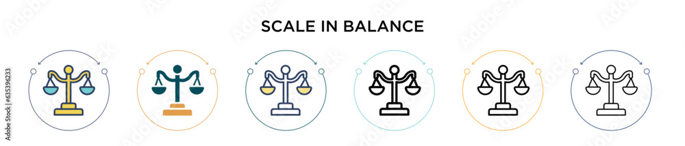 Poster scale in balance icon in filled, thin line, outline and stroke style. vector illustration of two col