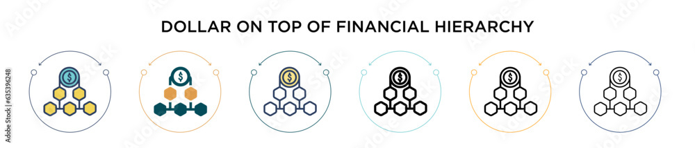 Aufkleber dollar on top of financial hierarchy icon in filled, thin line, outline and stroke style. vector ill