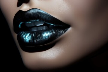 Beautiful black woman black colour lips, close-up, black skin, radiating timeless elegance and sophistication