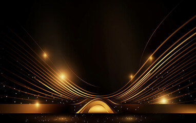 Award ceremony background with golden shapes and light rays. Abstract luxury background