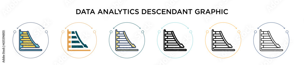 Poster data analytics descendant graphic icon in filled, thin line, outline and stroke style. vector illust