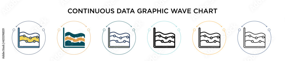 Poster continuous data graphic wave chart icon in filled, thin line, outline and stroke style. vector illus