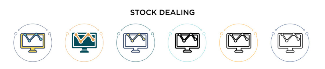 Stock dealing icon in filled, thin line, outline and stroke style. Vector illustration of two colored and black stock dealing vector icons designs can be used for mobile, ui, web