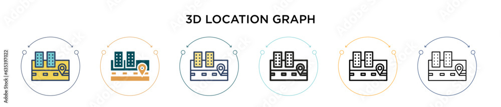 Poster 3d location graph icon in filled, thin line, outline and stroke style. vector illustration of two co