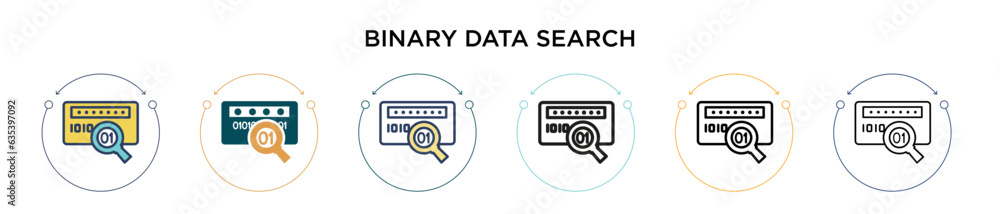 Poster binary data search icon in filled, thin line, outline and stroke style. vector illustration of two c