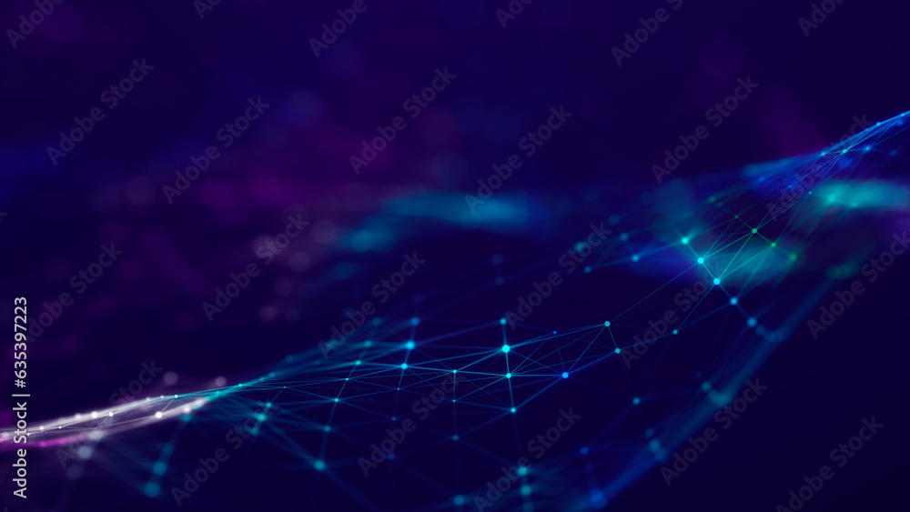 Poster Digital technology background. Network connection dots and lines. Futuristic background for presentation design. 3d