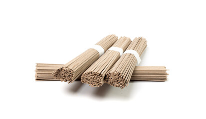 Dry Soba Bundle Isolated, Raw Buckwheat Noodles, Uncooked Buck Wheat Pasta, Soba Spaghetti