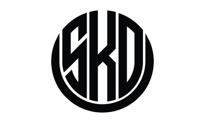 SKO shield in circle logo design vector template. lettermrk, wordmark, monogram symbol on white background.