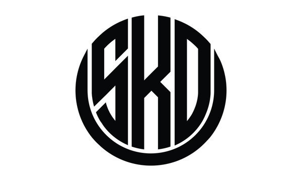 SKO shield in circle logo design vector template. lettermrk, wordmark, monogram symbol on white background.