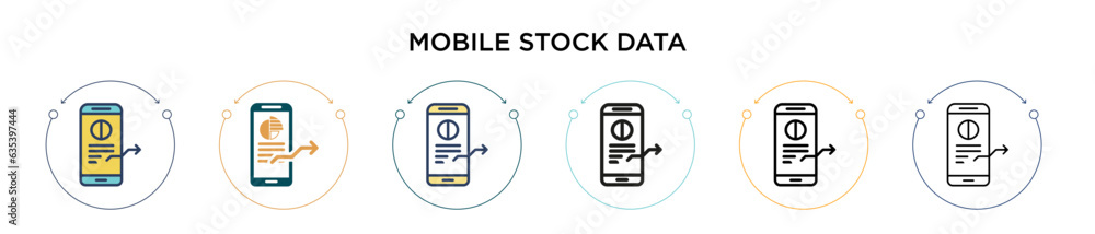 Poster mobile stock data icon in filled, thin line, outline and stroke style. vector illustration of two co