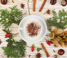 Autumn Latte Cappuccino with Chocolate, Spicy Macchiato, Winter Coffee, Cream Milk Foam