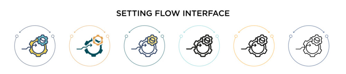 Setting flow interface symbol icon in filled, thin line, outline and stroke style. Vector illustration of two colored and black setting flow interface symbol vector icons designs can be used for