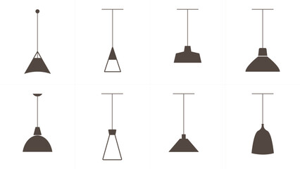 Set of hanging lamps. Vector flat outline icons isolated on a white background.