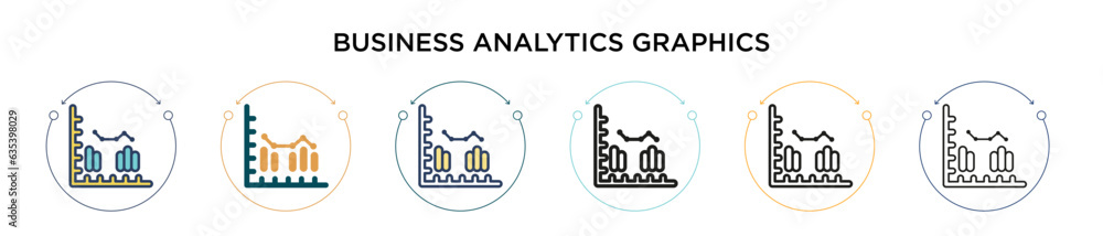 Poster business analytics graphics icon in filled, thin line, outline and stroke style. vector illustration