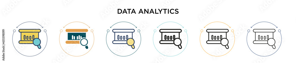 Poster data analytics icon in filled, thin line, outline and stroke style. vector illustration of two color