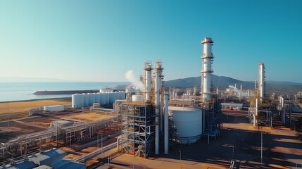 Fototapeta na wymiar Oil refinery plant from industry zone, Aerial view.