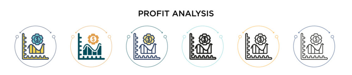 Profit analysis icon in filled, thin line, outline and stroke style. Vector illustration of two colored and black profit analysis vector icons designs can be used for mobile, ui, web