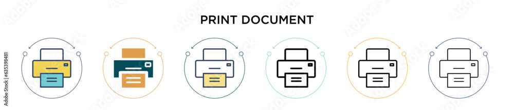Poster print document icon in filled, thin line, outline and stroke style. vector illustration of two color