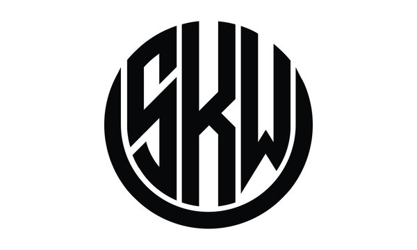 SKW shield in circle logo design vector template. lettermrk, wordmark, monogram symbol on white background.