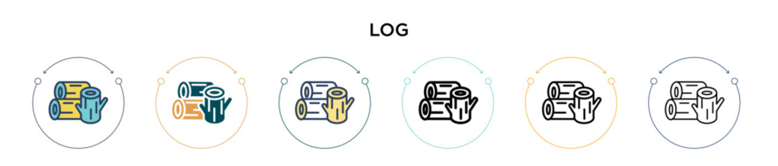 Log icon in filled, thin line, outline and stroke style. Vector illustration of two colored and black log vector icons designs can be used for mobile, ui, web