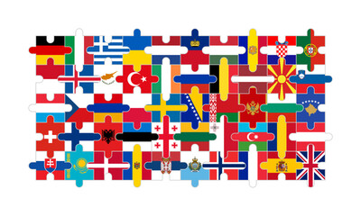 european continent flag jigsaw. vector illustration isolated on white background - obrazy, fototapety, plakaty