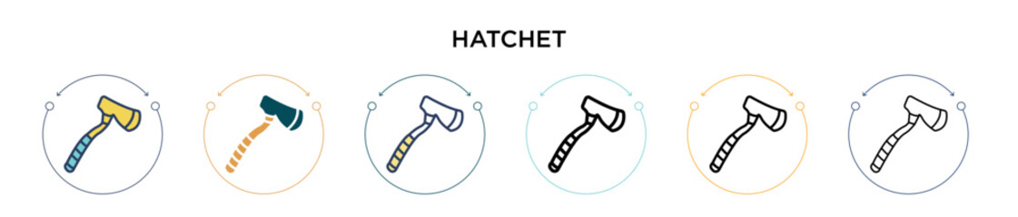Hatchet icon in filled, thin line, outline and stroke style. Vector illustration of two colored and black hatchet vector icons designs can be used for mobile, ui, web