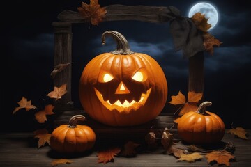 halloween pumpkin with bats and pumpkin